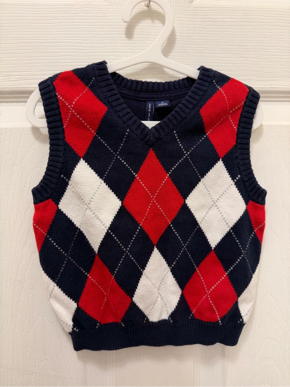 Janie and Jack Navy, Red & White Argyle V-Neck Sweater Vest
